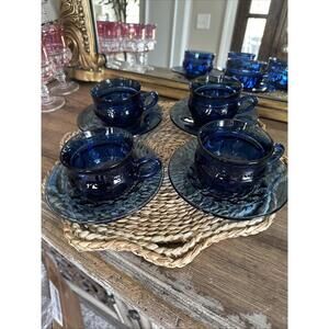 8 Sets of Vintage Crown Imperial Blue by Tiara Teacup And Saucers